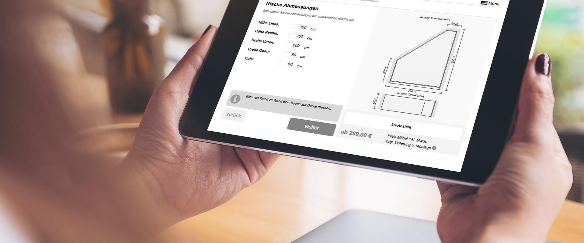 Möbel individuell online planen - Möbelplaner Betrieb für Innenausbau Möbelplaner auf dem IPad - Individuelle Maße